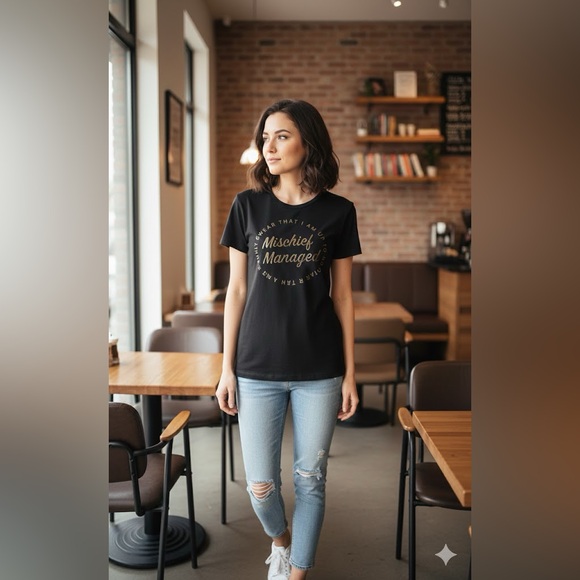 Warner Bros. Tops - Harry Potter Mischief Managed Gold Spellout Black Oversized Soft Tee meduim